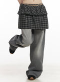 Checkered Ruffle Layering Mini Skirt CF519