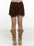 Lace-Slit Mini Skirt CL531