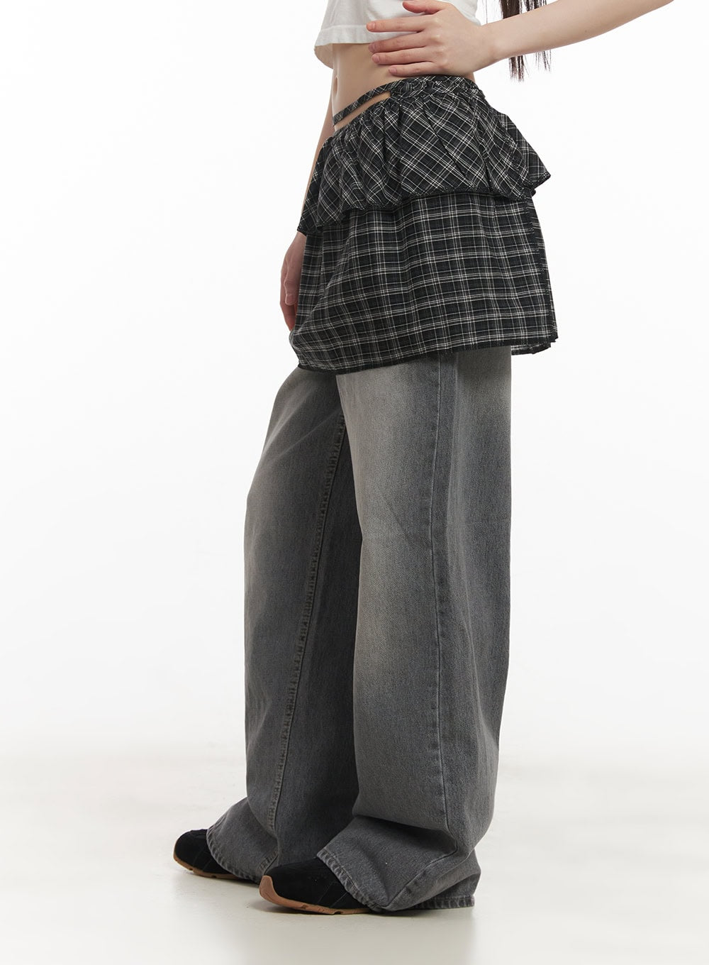 Checkered Ruffle Layering Mini Skirt CF519