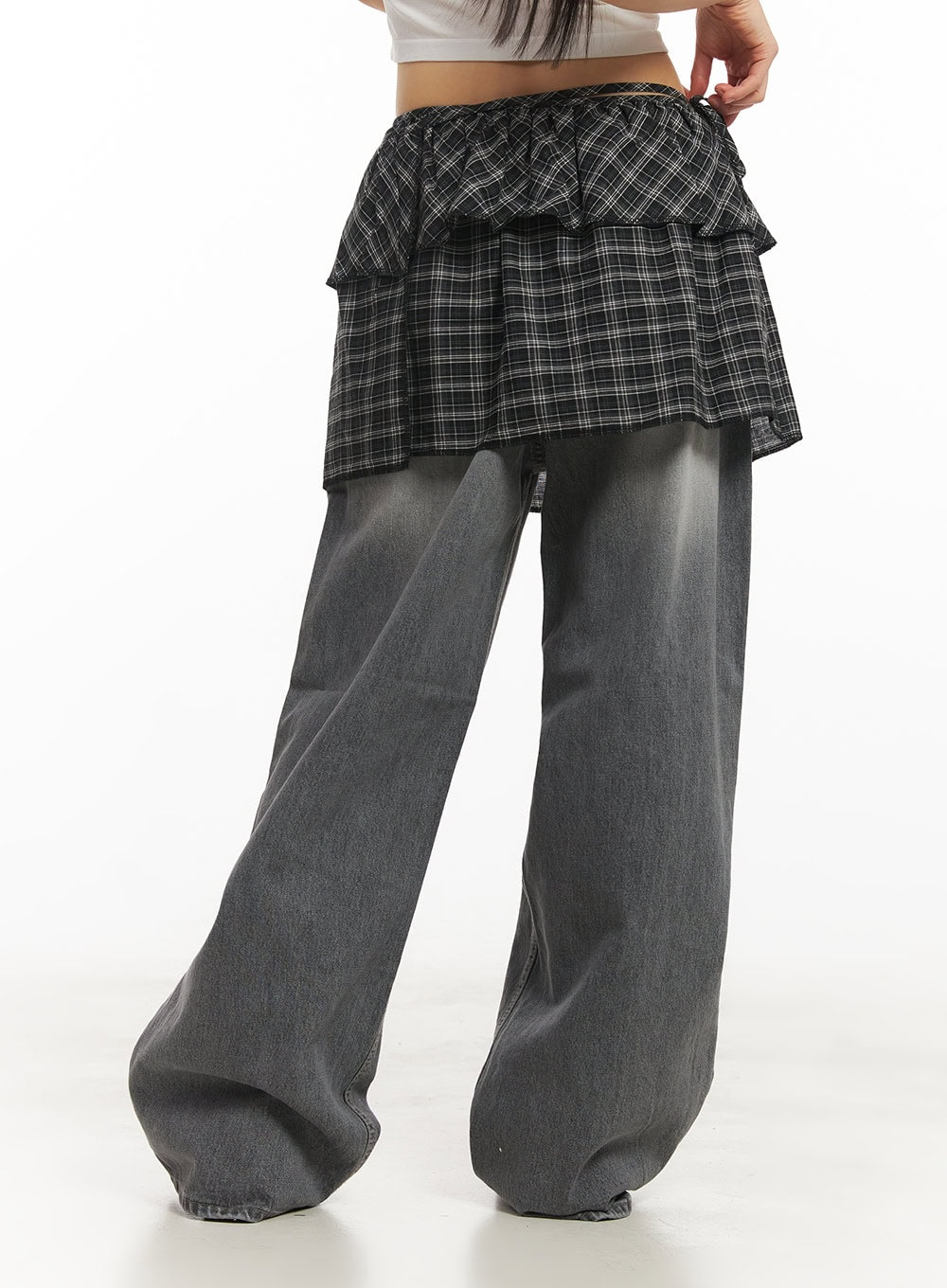 Checkered Ruffle Layering Mini Skirt CF519