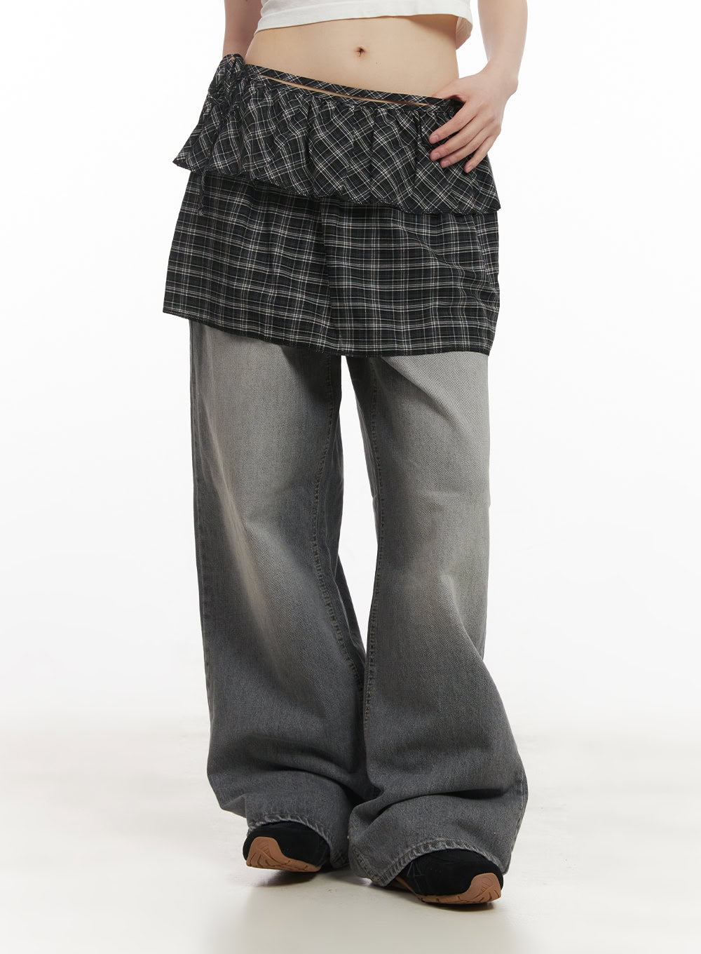 Checkered Ruffle Layering Mini Skirt CF519